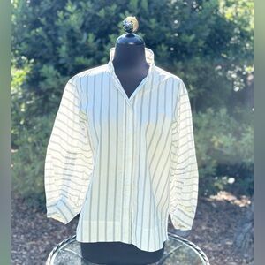 Odeeh striped button-up blouse with ruched sleeve accent - size 38